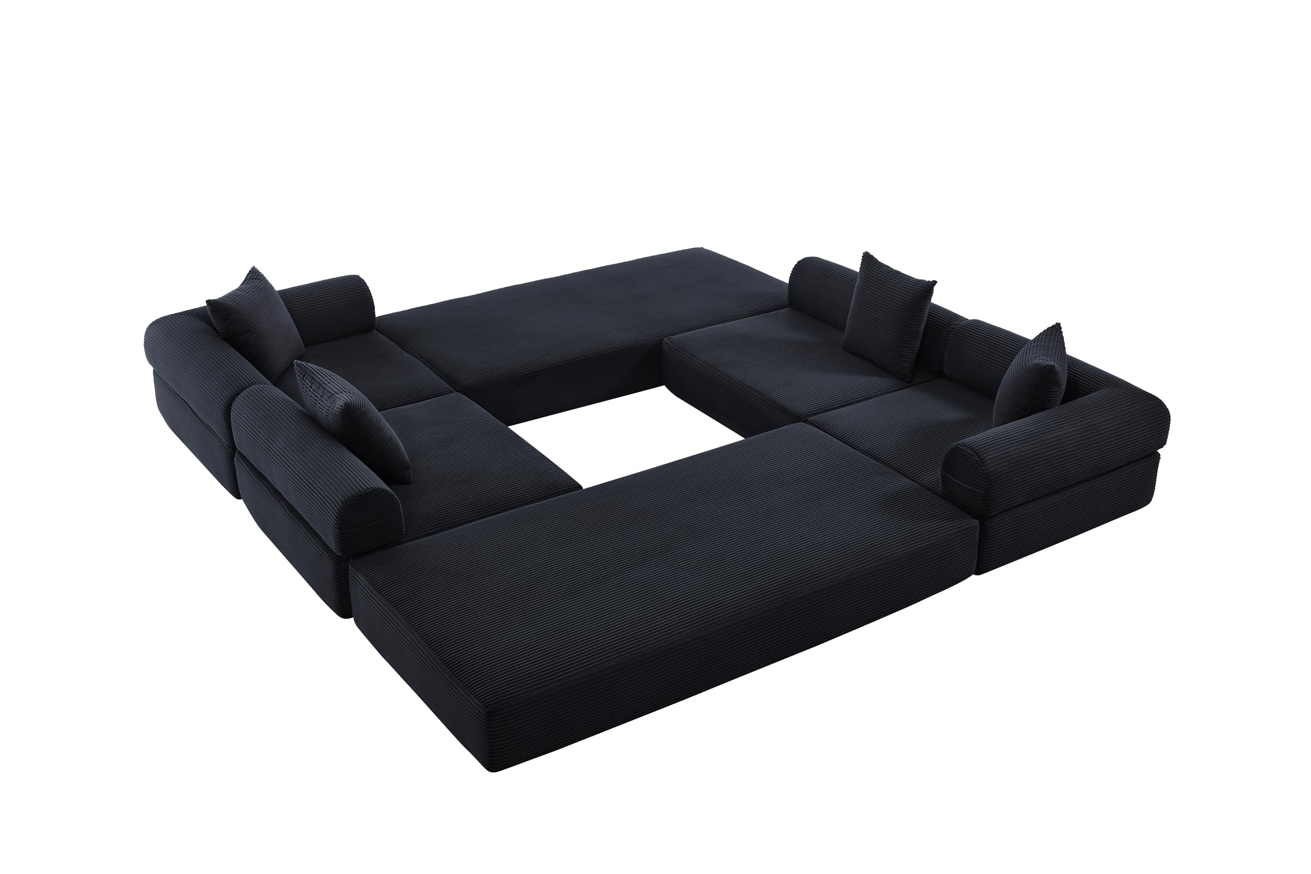 Sapgaks Canapé Convertible 4 Places avec Structure en métal Robuste, Poches latérales et 5 Coussins,canapé modulaire en Velours côtelé,Peut être combiné Librement,canapé lit,Noir