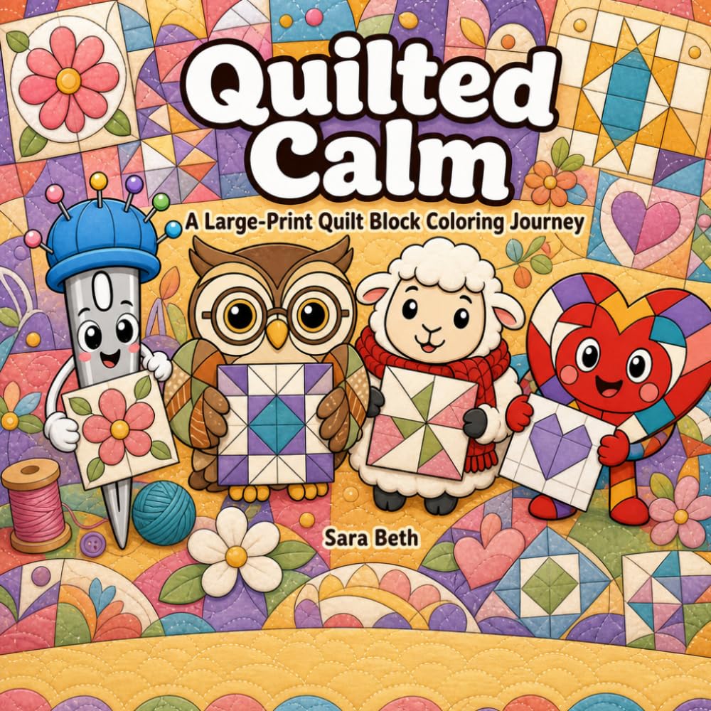 Quilted Calm - A Large Print Quilt Block Coloring Journey