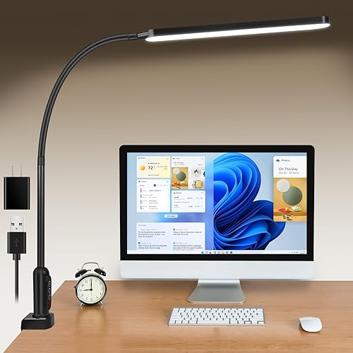 Lámpara LED de escritorio para oficina en casa, luz de escritorio de cuello de cisne flexible de 1400 lm con abrazadera, 5 modos x 11 modos de