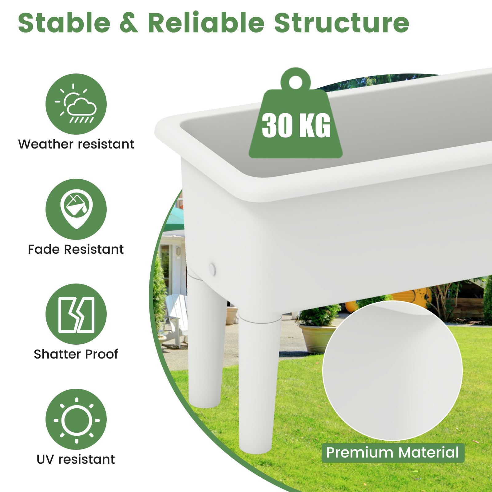 HOMASIS Set di 2 Orto Rialzato da Esterno, Vaso Rettangolare in PP da 29L con Gambe Rimovibili e Foro di Drenaggio, Fioriere Ideale per Balcone, Giardino, 80 x 30 x 40 cm (Grigio)
