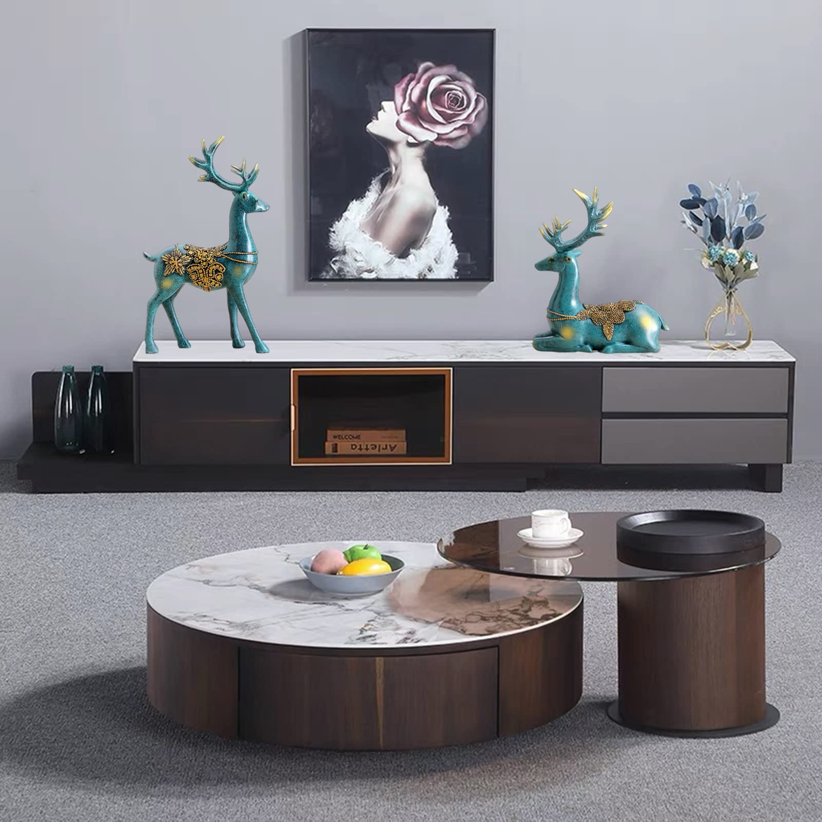 Juego De 2 Figuritas De Ciervos De Navidad para Decoración De Renos De Vacaciones, Decoración De Renos De Pie Y Sentado, Estatuas De Decoración Navideña para El Hogar