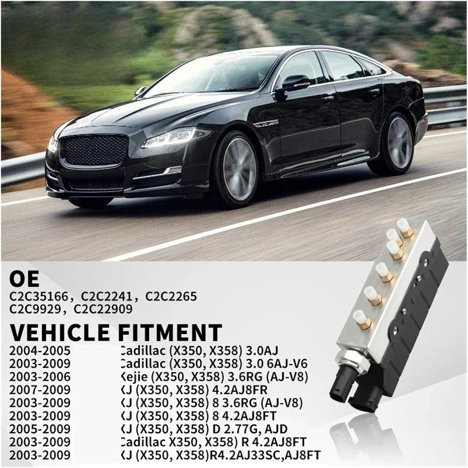 C2C35166 C2C22909 2W933B486AA Air Suspension Compressor Solenoid Valve Block Control Valve Compatible For Jaguar XJ X350 X358