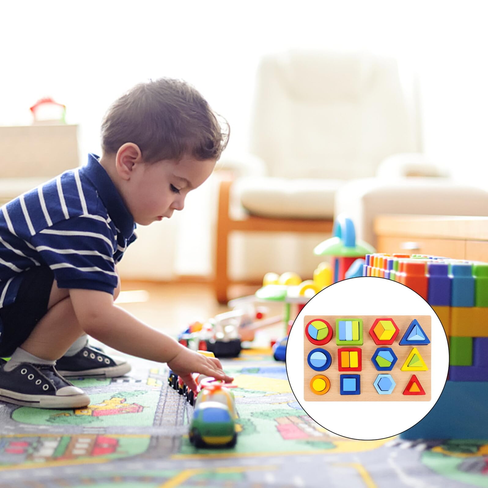 Giocattolo Educativo in Legno Forme Geometriche per Bambini, Puzzle Montessori Sicuro per L'apprendimento Precoce e Decorazioni Scuola