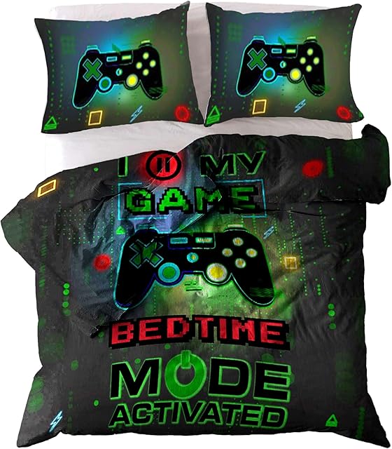 Lions Gaming Bedding Double- Multi Color Printed Kids Double Duvet Set Quilt Cover with Matching Pillowcase, 3 Piece Reversible Quilt Covers, Gamer Bedroom For Boys, 200x200cm