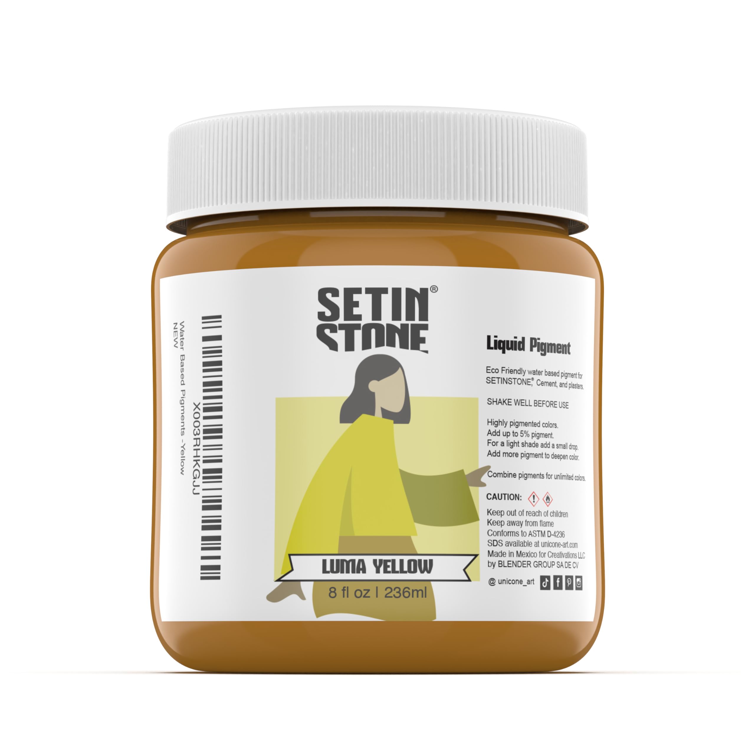 unicone art SETINSTONE Non-Toxic, Eco Friendly Water Based Premium Liquid Color Pigments for Gypsum, Cement and Plaster Molding and Casting (Luma Yellow) 8oz