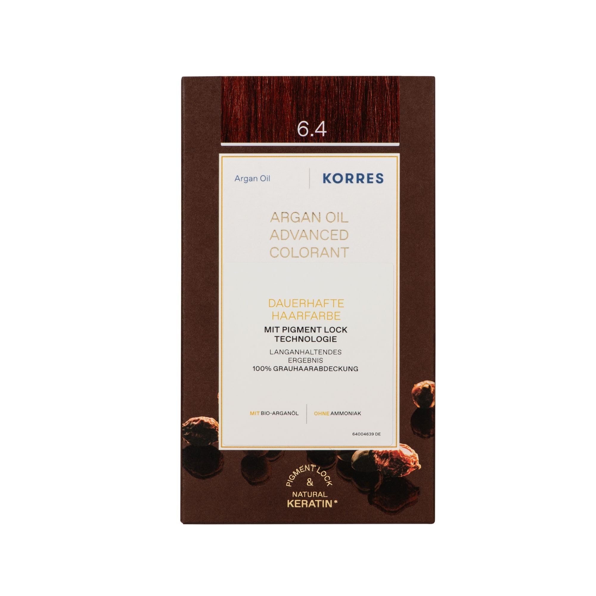 KORRES Argan Oil Colorant - tinte sin amoniaco con aceite de argán orgánico rubio oscuro cobrizo 6.4 - 100% cobertura de canas & vegano para un resultado de color duradero