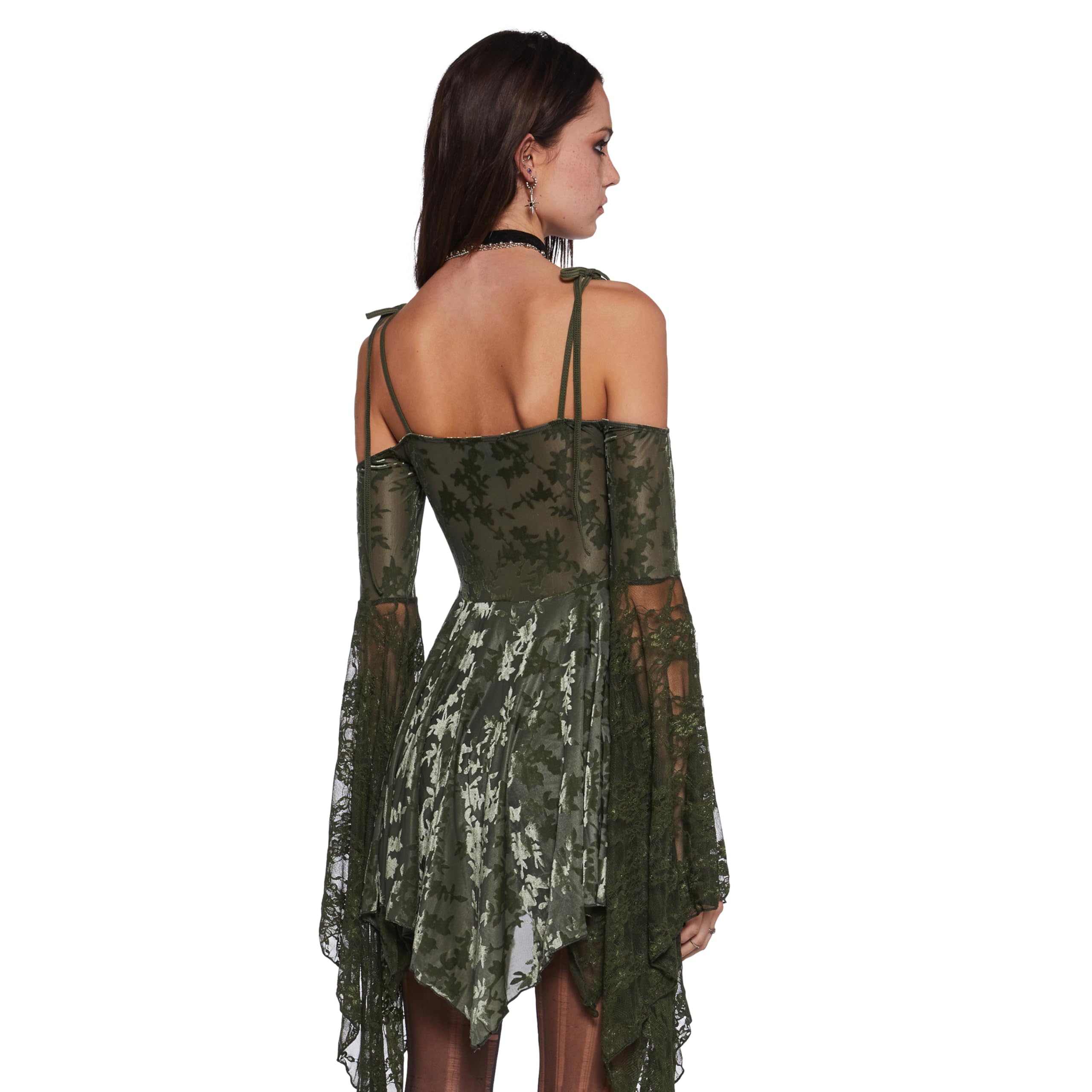 Dolls Kill F is for Fairies Handkerchief Dress by Current Mood Perfect for Fairycore Fashion: XX-Large Green Velvet Lace