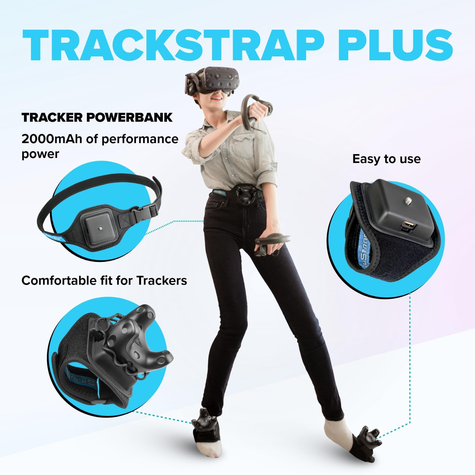 Rebuff Reality Trackstrap Plus Vive Ultimate Tracker Straps – Compatible for Vive Tracker 2.0, 3.0, Tundra Tracker – Dance Dash, VRChat Full Body Tracking, 20+ Hour Playtime, Trackers Sold Separately