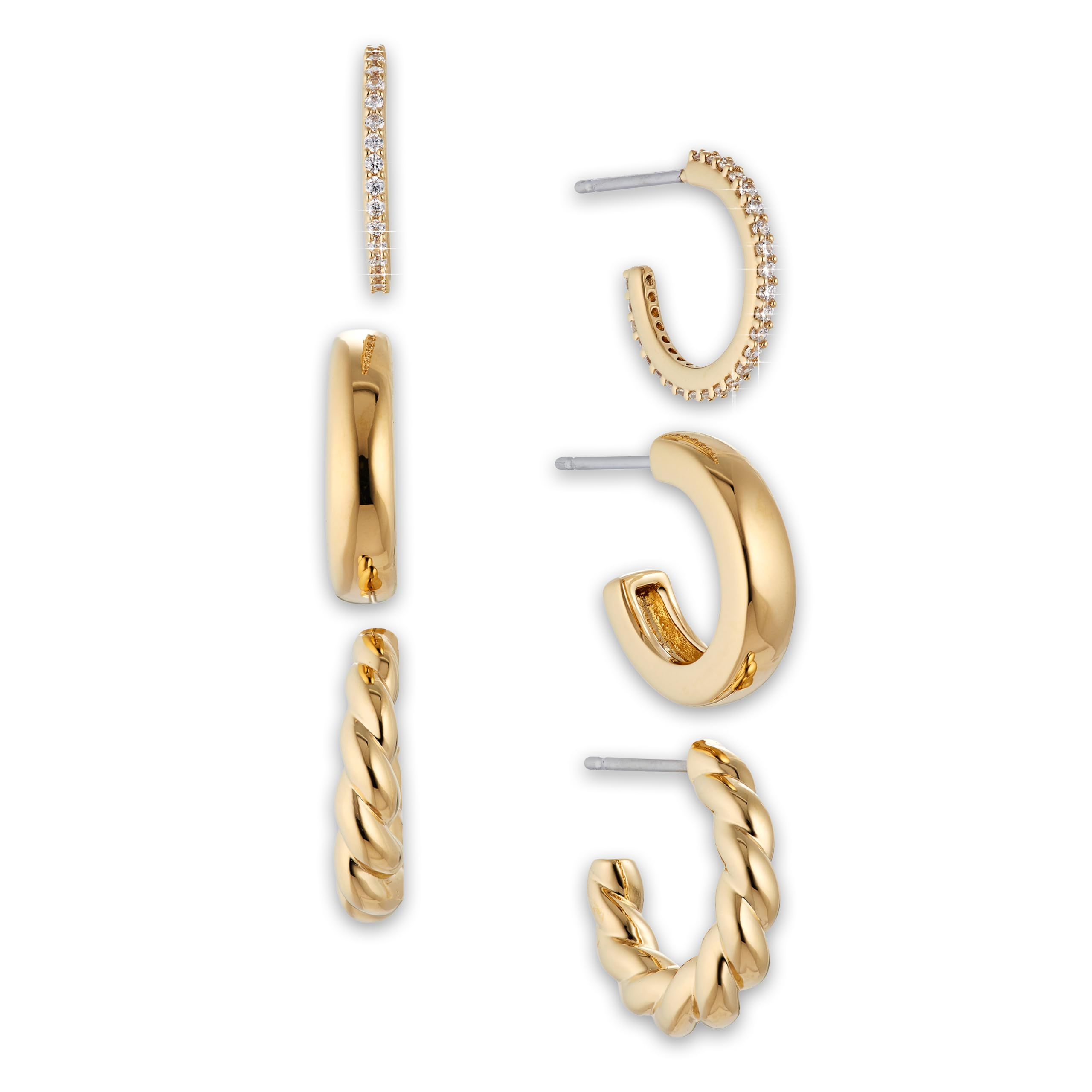 Nadri Hoop Earrings Set of 3 - Plated Earrings for Women, Hoop Earrings for Women Trendy, Lightweight Chunky Open Hoops