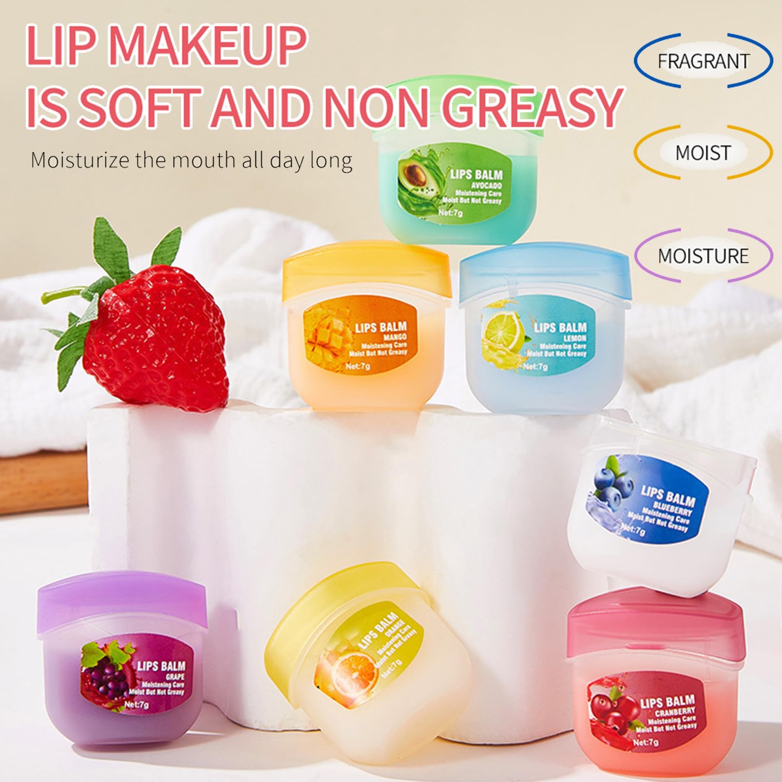 Zestaw 8 nawilżających balsamów do ust, maska do ust na noc, pielęgnacja ust do bardzo suchych ust, nawilżający zestaw balsamów do ust z pędzelkiem do ust – zmniejszające linie ust i zmarszczki