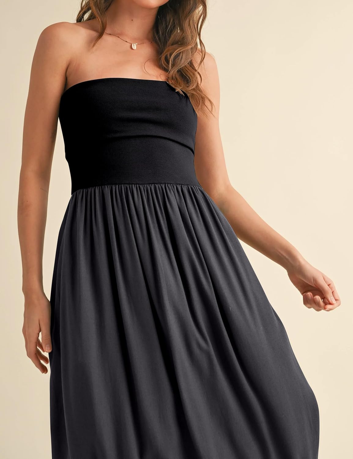 MISSACTIVER Womens Summer Drop Waist Flowy Patchwork Strapless Maxi Tube Dress Off Shoulder Casual Bandeau Tank Dress - Image 3