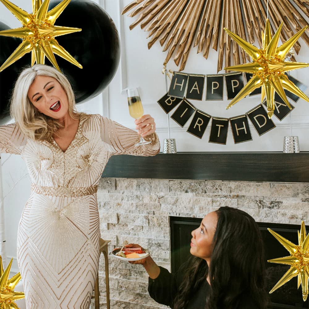 TONIFUL 4 Pcs 22inch 4D Huge Gold Star Balloons Explosion Star Mylar Foil Balloons for Party Supplies Backdrop Christmas,New Year,Birthday, Wedding,Photo Booth Ornament