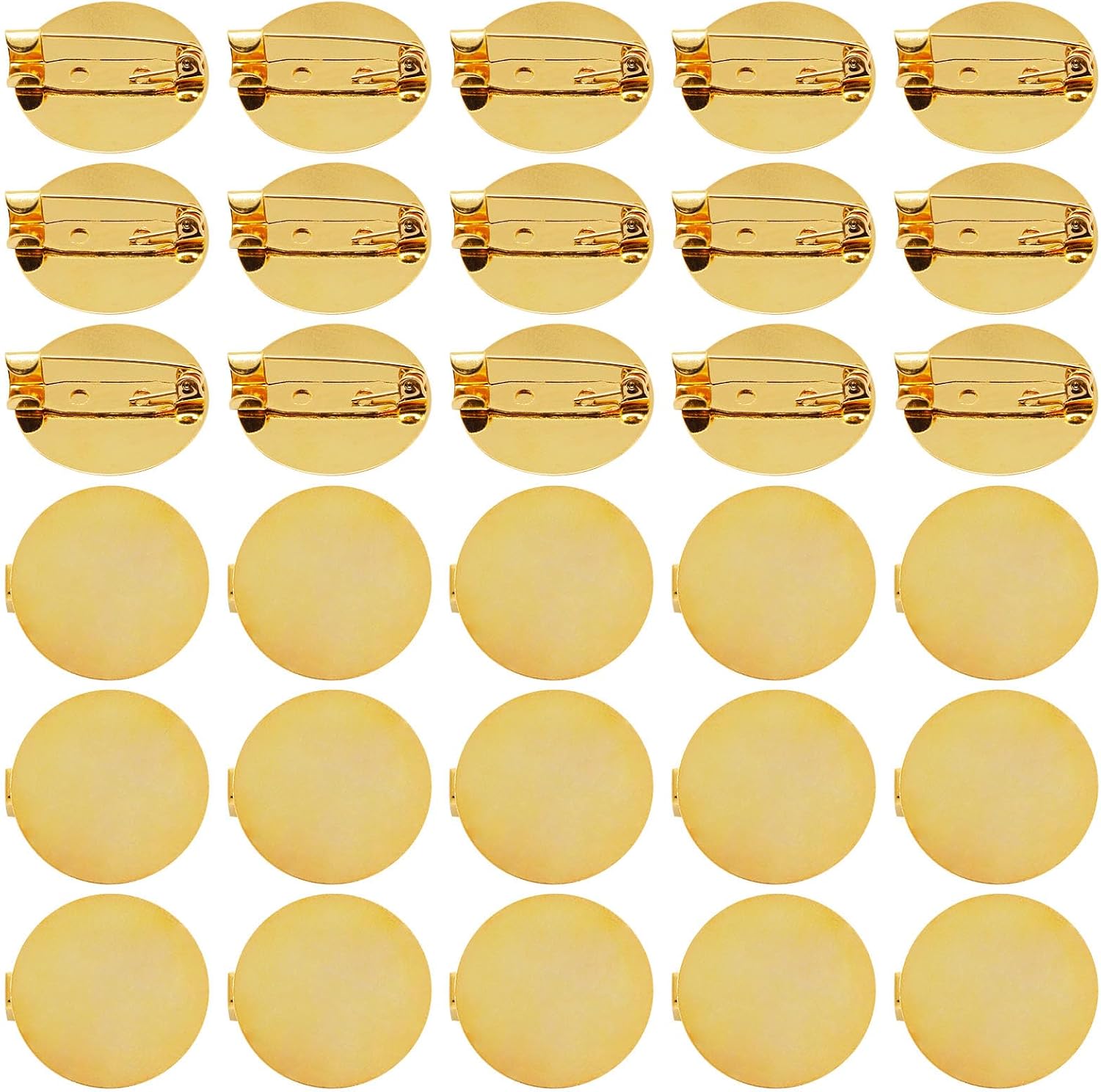 50 Pcs 25mm Gold Brooch Blank Round Trays with Pin, Flat Round Brooch Pin Blank Brooch Tray for DIY Jewelry Craft Making Accessories