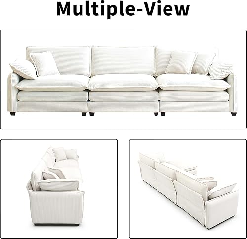 Miniatura 8 de Sofás seccionales grandes de 115.34 pulgadas para sala de estar, sofá seccional de pana beige blanco de asiento profundo de 3 plazas, sofá seccional