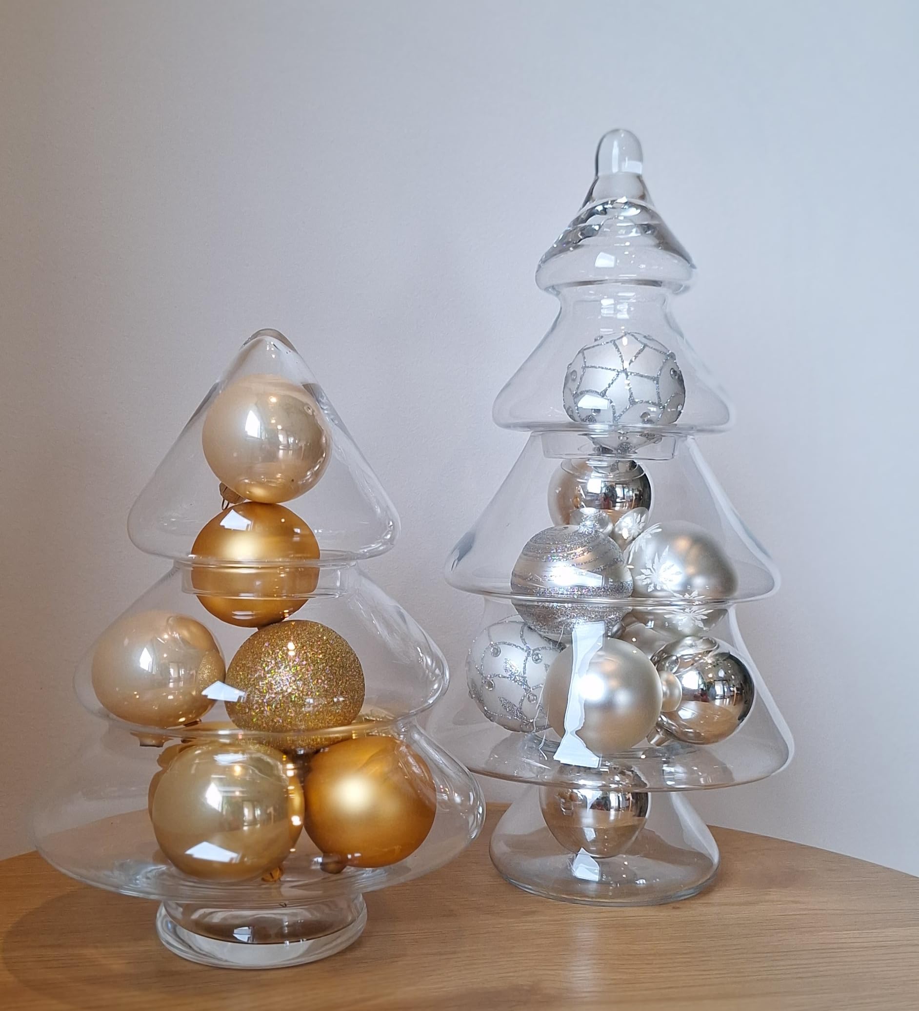 Albero di Natale in vetro decorato AzaliaDesign H-40 cm da riempire e decorare da soli - Barattolo in vetro per dolci, albero decorativo DIY, decorazione natalizia festiva per la casa