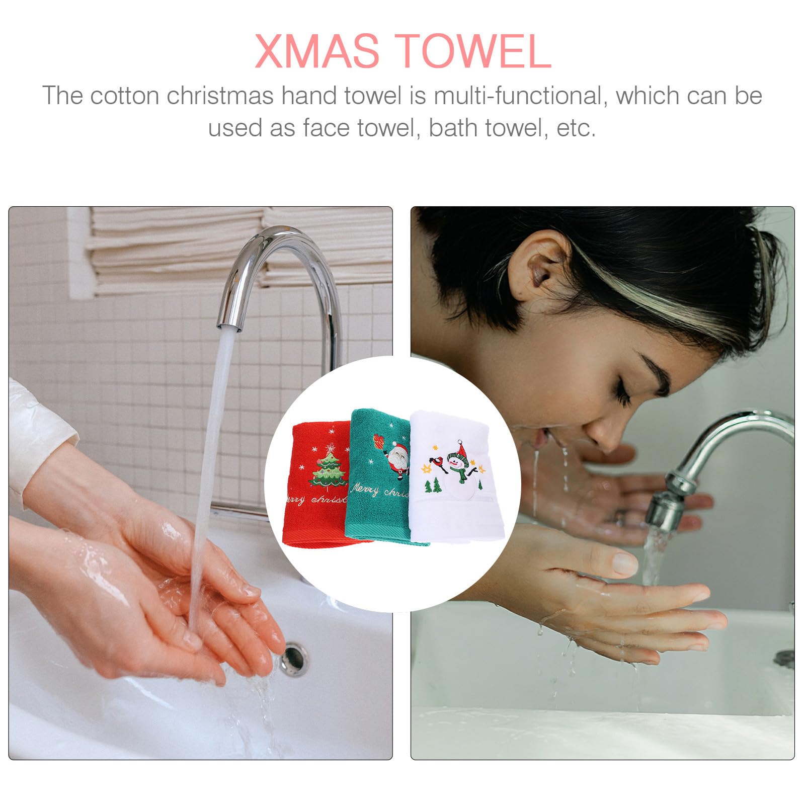 PLAFOPE 3 Toallas de Mano Varios Estilos de Algodón Navideñas Absorbentes y Transpirables en Diseño Aleatorio para Lavado Facial y Uso Doméstico Varios Estilos