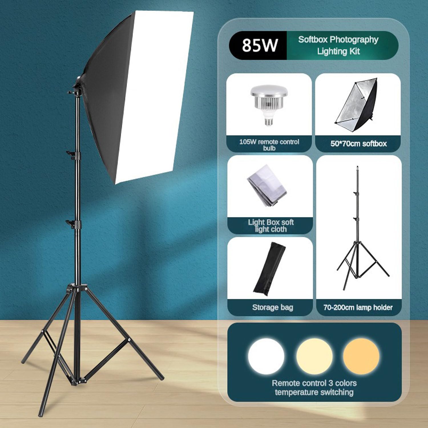 Tiandirenhe Softbox Set Studio Fotografico 85W LED 50x70cm Luci Regolabile 2800K-5700K Lampada Diurna E27 e Borsa , per Foto di Ritratto Prodotto Moda, video di YouTube,Tiktok (3 set softbox)