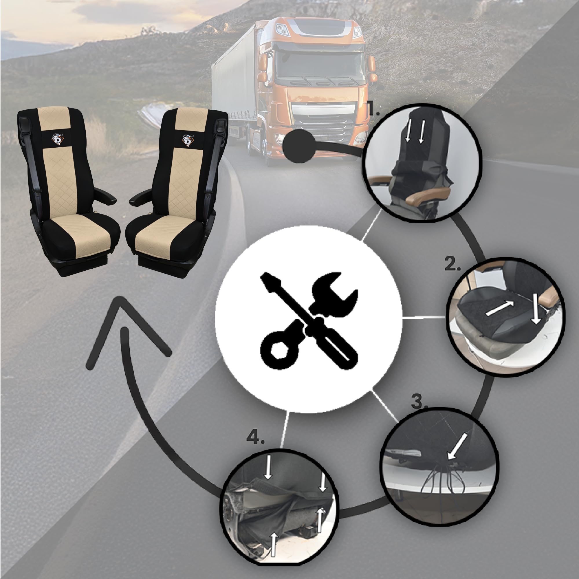 SABA Coprisedile Auto per DAF 105 XF dal 2012, 2 cinghie, Beige | Accessorio protettore sedile, DAF 106 XF dal 2013, XG, XG+ dal 2022 - coprisedile resistente per sedili anteriori