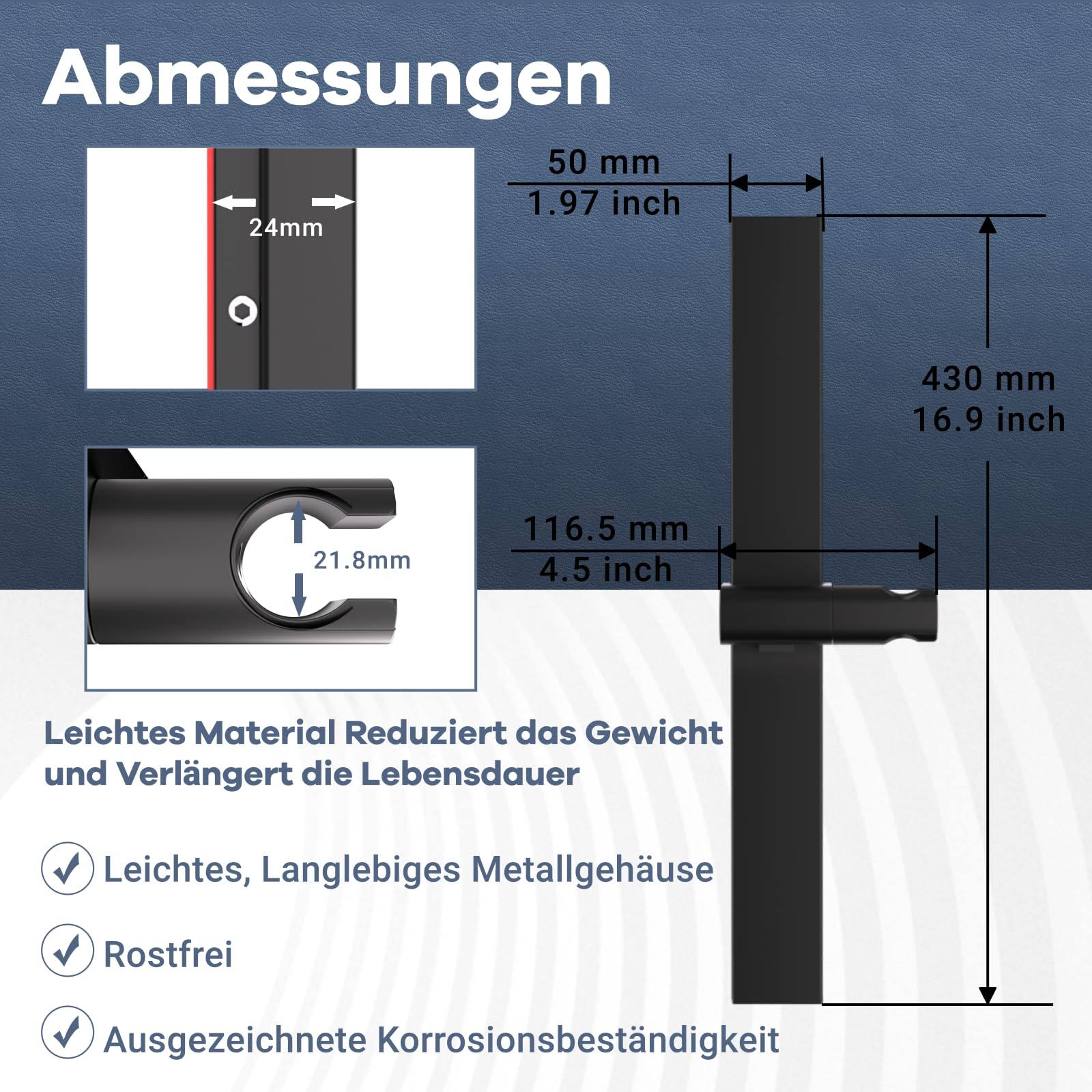 Duschstange Ohne Bohren Brausestange DETBOM mit Kleber Metall Duschstange mit Duschkopfhalterung Höhen und Winkelverstellbarer 120°, Klebe- oder Bohrmontage, Schwarz