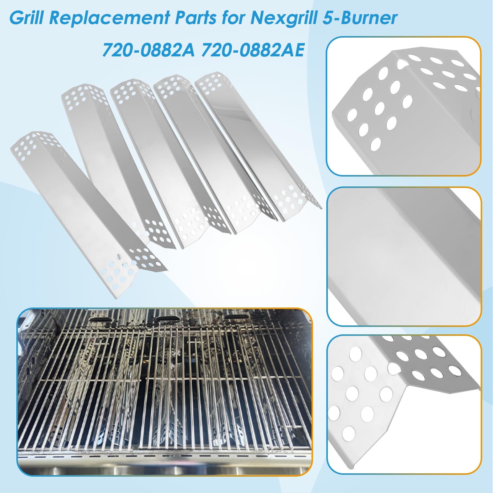 Edelstahl Grillroste Für Nexgrill 720-0882A | 3-teilig, Rostgröße Ca. 43,1 X 72,9 Cm | Für Evolution Infrarot Plus 5-Brenner