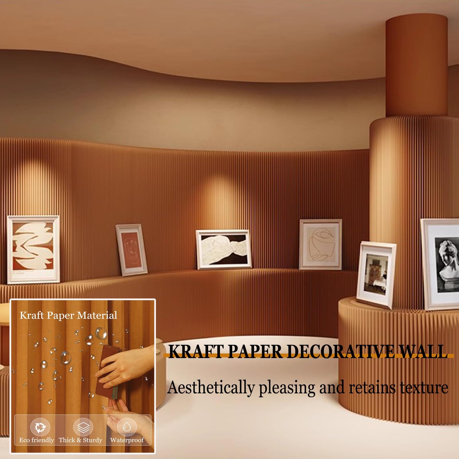 Divisori per ambienti, Parete divisoria moderna e creativa in carta kraft pieghevole for(6x1.5 m/19.69x4.92 ft)