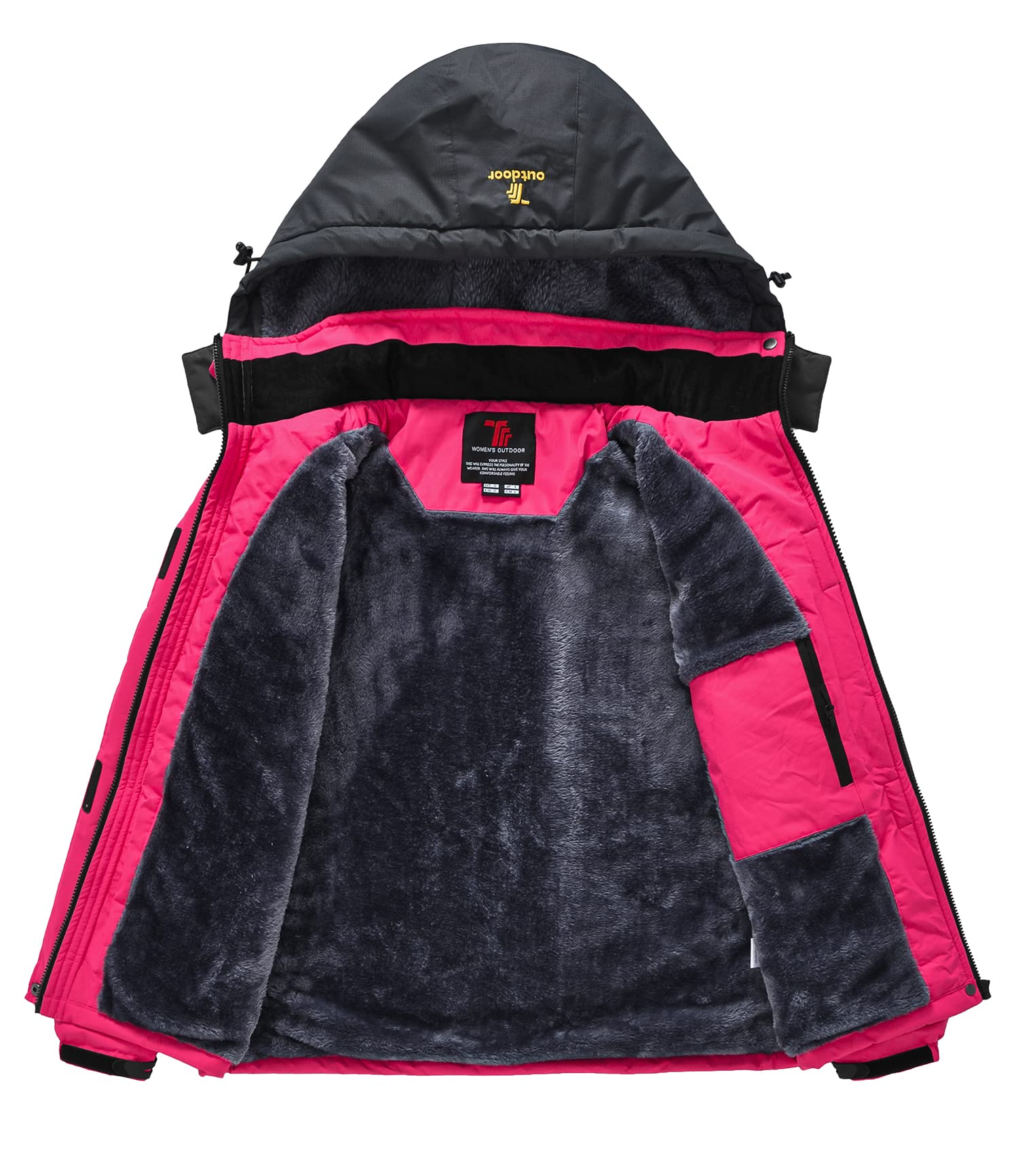 YSENTO Damen Winterjacke Wasserdicht Skijacke Outdoor Softshelljacke Warm Fleecejacke Funktionsjacke mit Abnehmbarer Kapuze
