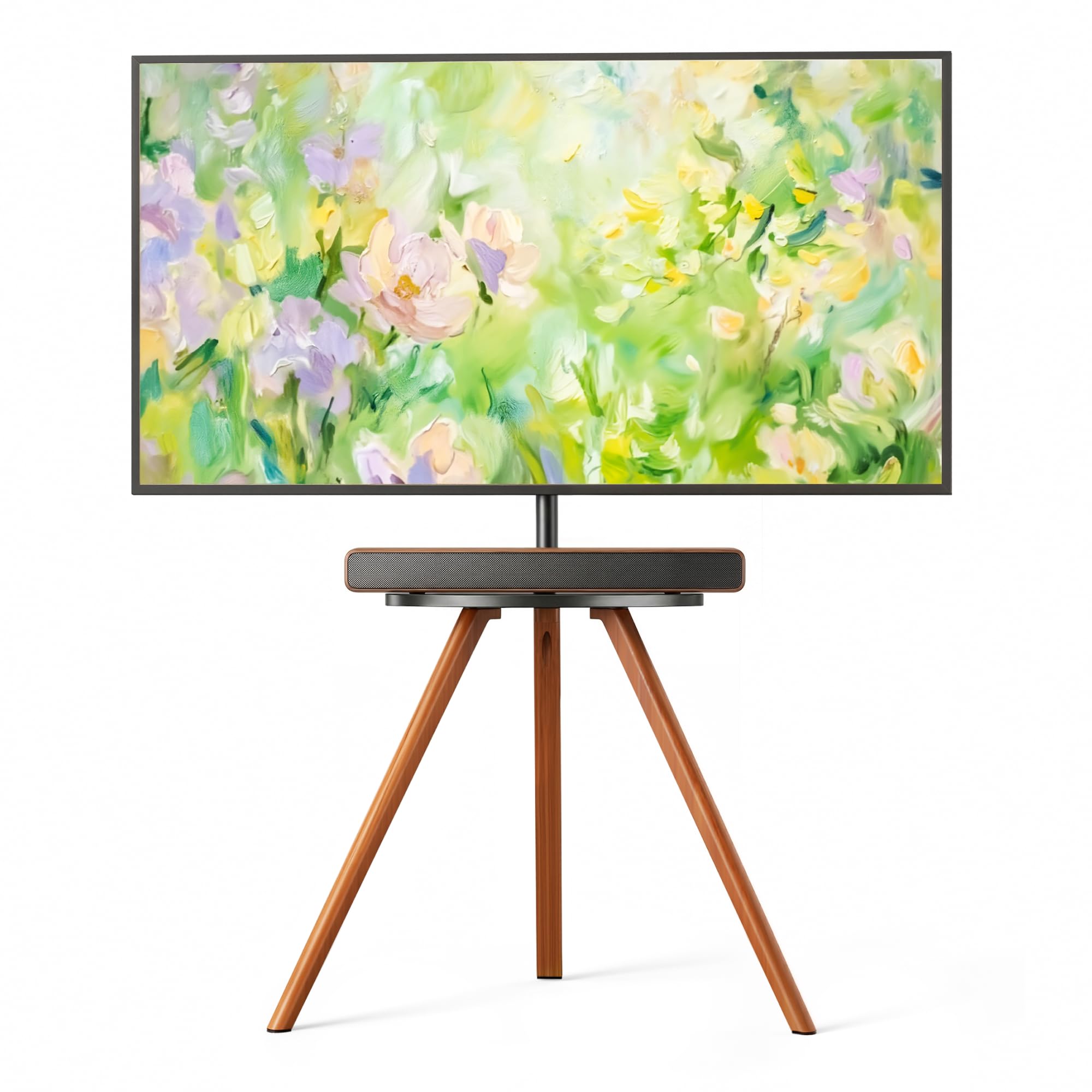PEGZONE TV Ständer für 45 bis 65 Zoll LCD LED OLED Bildschirm bis zu 40 kg | Tragbarer TV Staffelei Holz mit Holztablett, Tripod TV Standfuss höhenverstellbar schwenkbar, Max VESA 600x400mm,für Haus