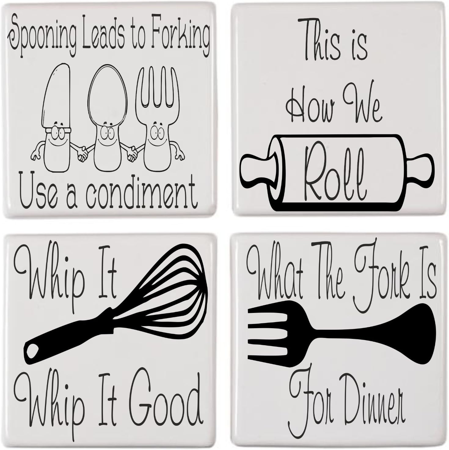 Kitchen Tile Transfer Humor Pack of 4 Fun Quotes Ceramic Tile Stickers Great Fun (option 2)