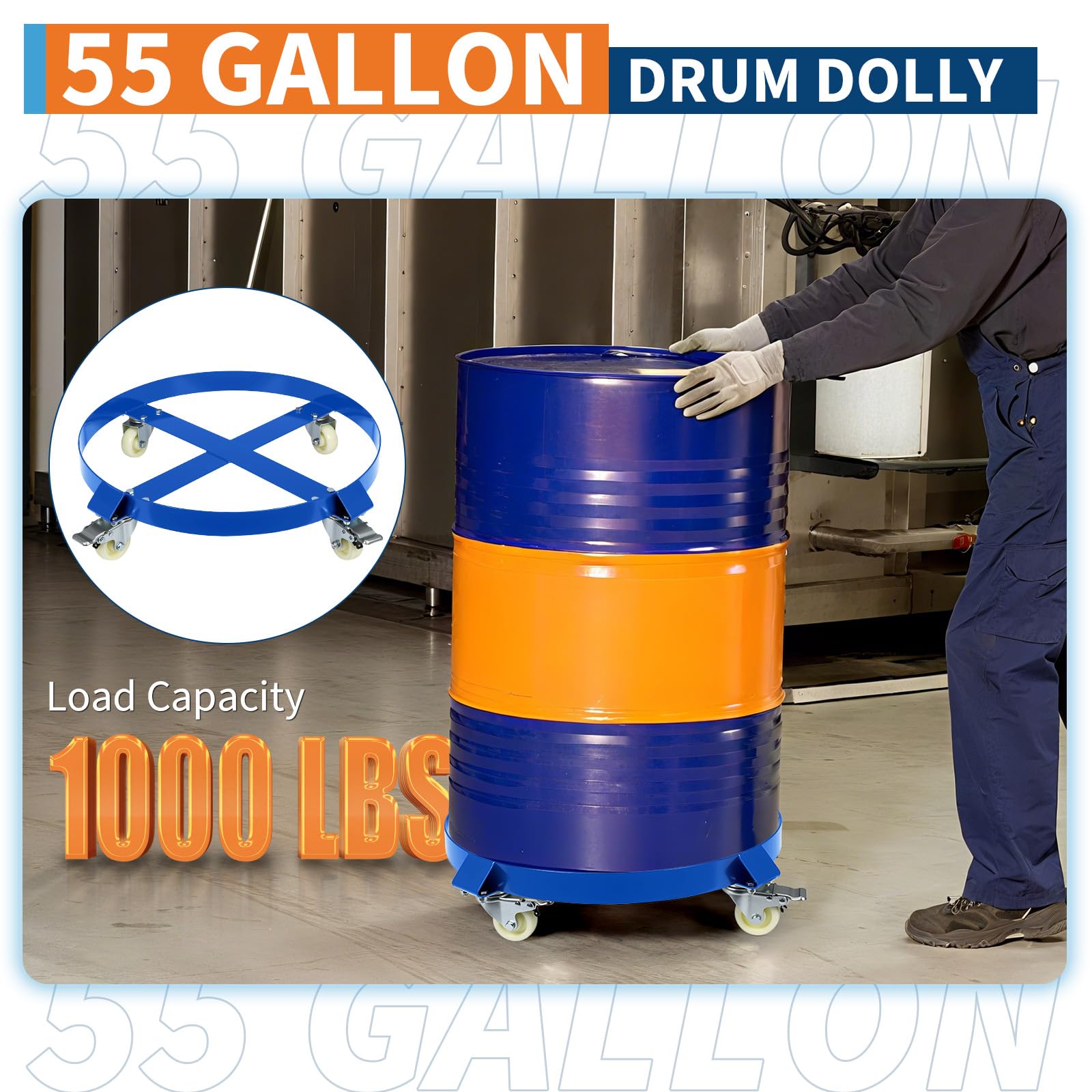 Fassroller, 190L Transportroller bis 450 kg, Pflanzenroller Ø 61 cm, Rollbrett rund für Fass, Metallfass, Pflanzen, Blumentopf, Sonnenschirme & Eimer, Fasswagen mit 4 Universalrädern - A