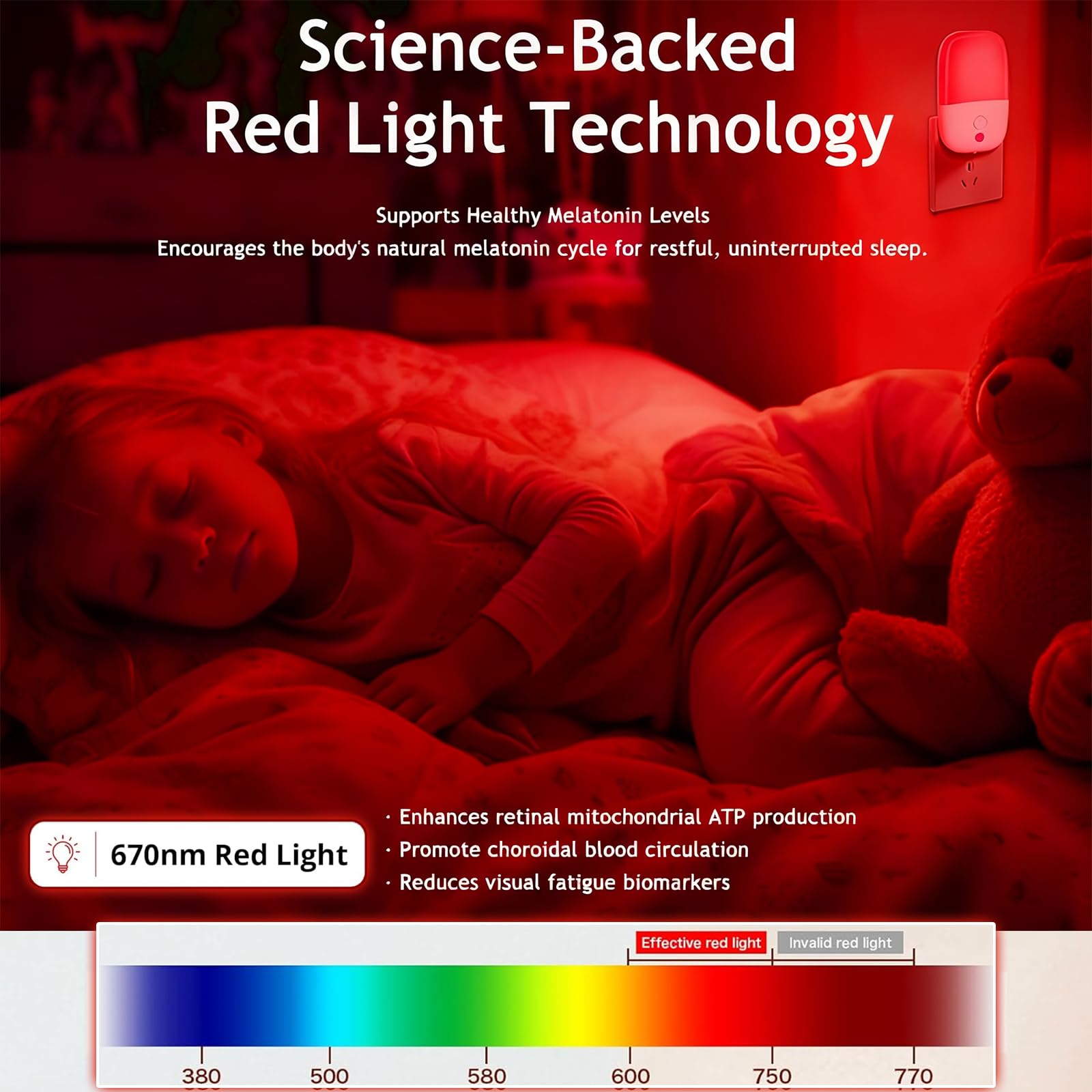 670nm Red Light Night Light for Sleep Therapy 3 Pack Auto On Off Dimmable Night Light with Dusk — view 4
