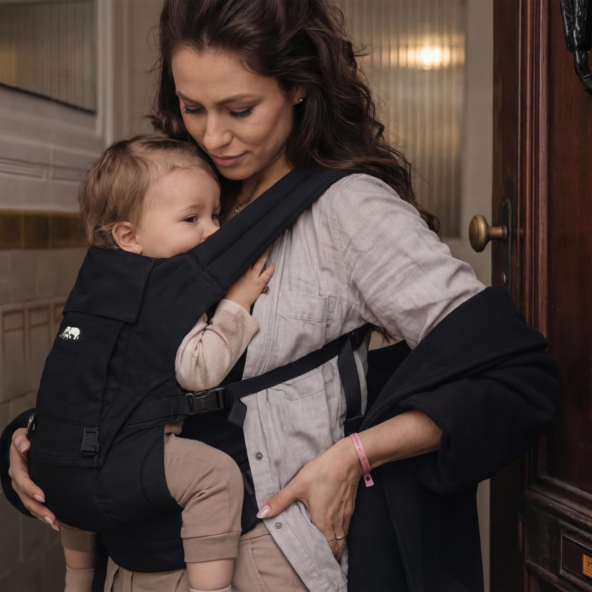 Marsupio Deryan Pack 4 in 1, ergonomico, convertibile, 100% cotone, per bambini da 0 a 3 anni, da 3 a 15 kg, posizione ergonomica a M, schiena a X, fibbia a scatto, nero