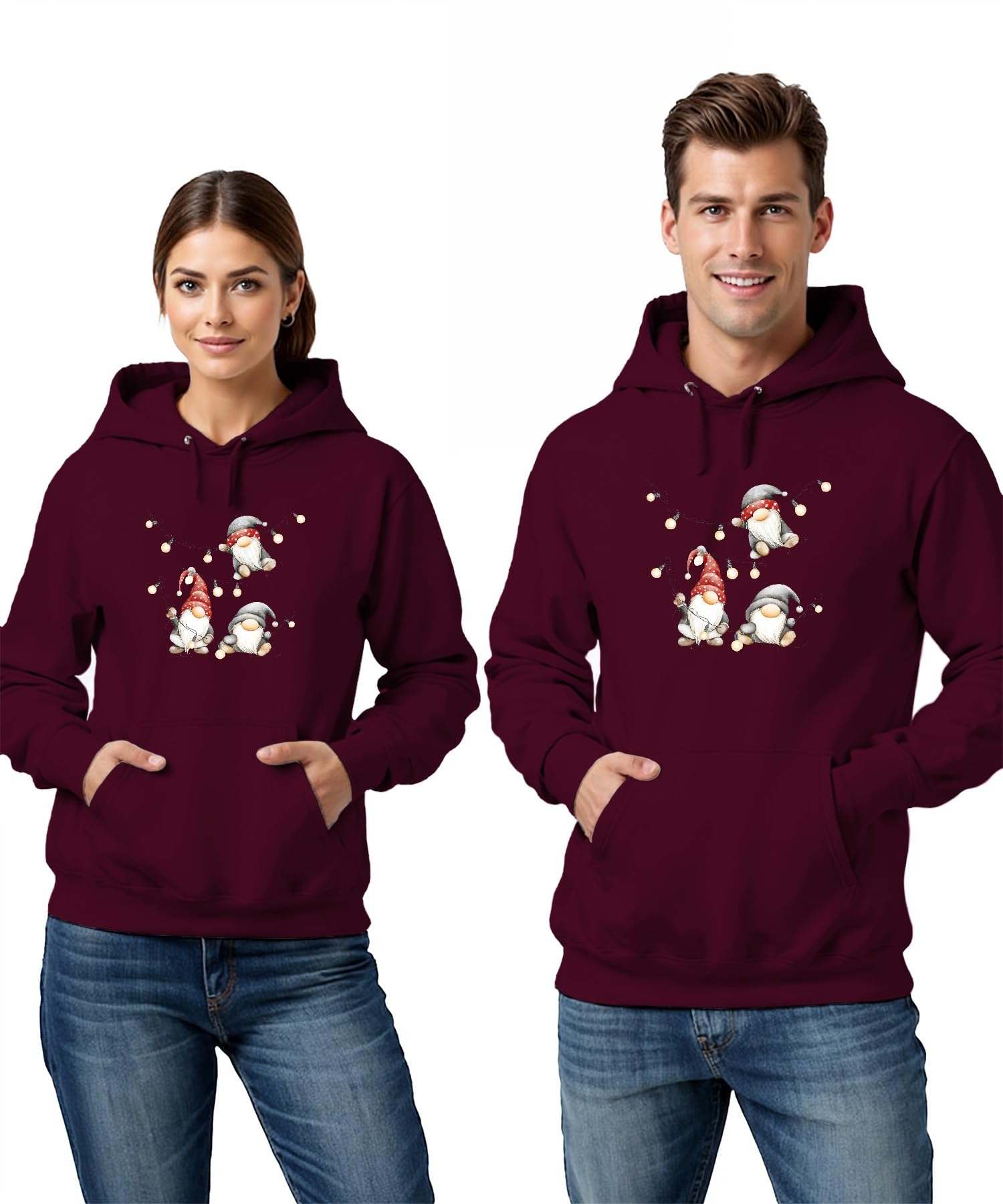 Świąteczny skrzat bożonarodzeniowy, łańcuch świetlny, uroczy, skandynawski, unisex bluza z kapturem