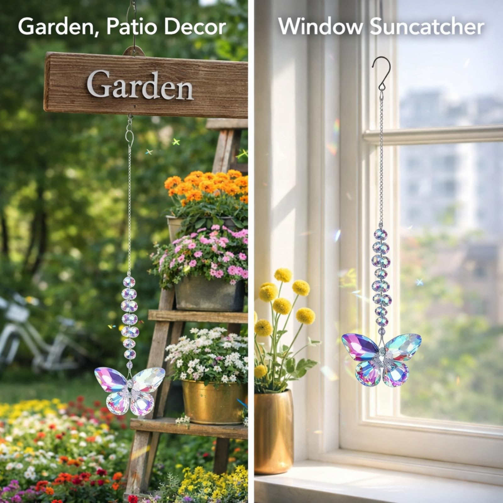 Crystal Sun Catchers for Windows,Butterfly Suncatcher Kit with Hanging Crystals,Stained Glass Window Decorations,Friendship & Healing Gifts for Women,Garden Ornament Outdoor,Hanging Decoration,Style A — view 3