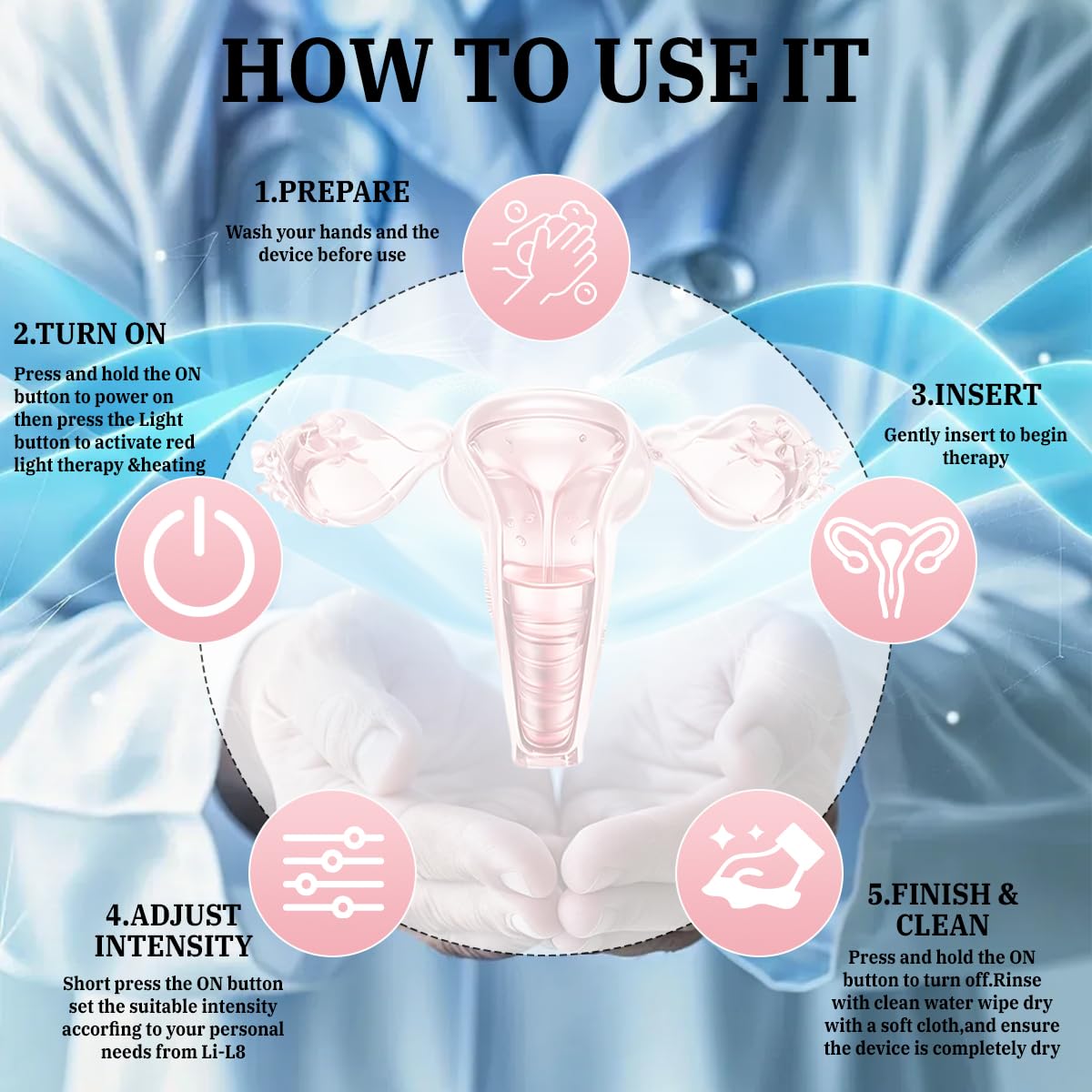 Dispositif de thérapie de lumière rouge pour les soins gynécologiques féminins pour diminuer l’inflammation et le Massage de soins vaginaux