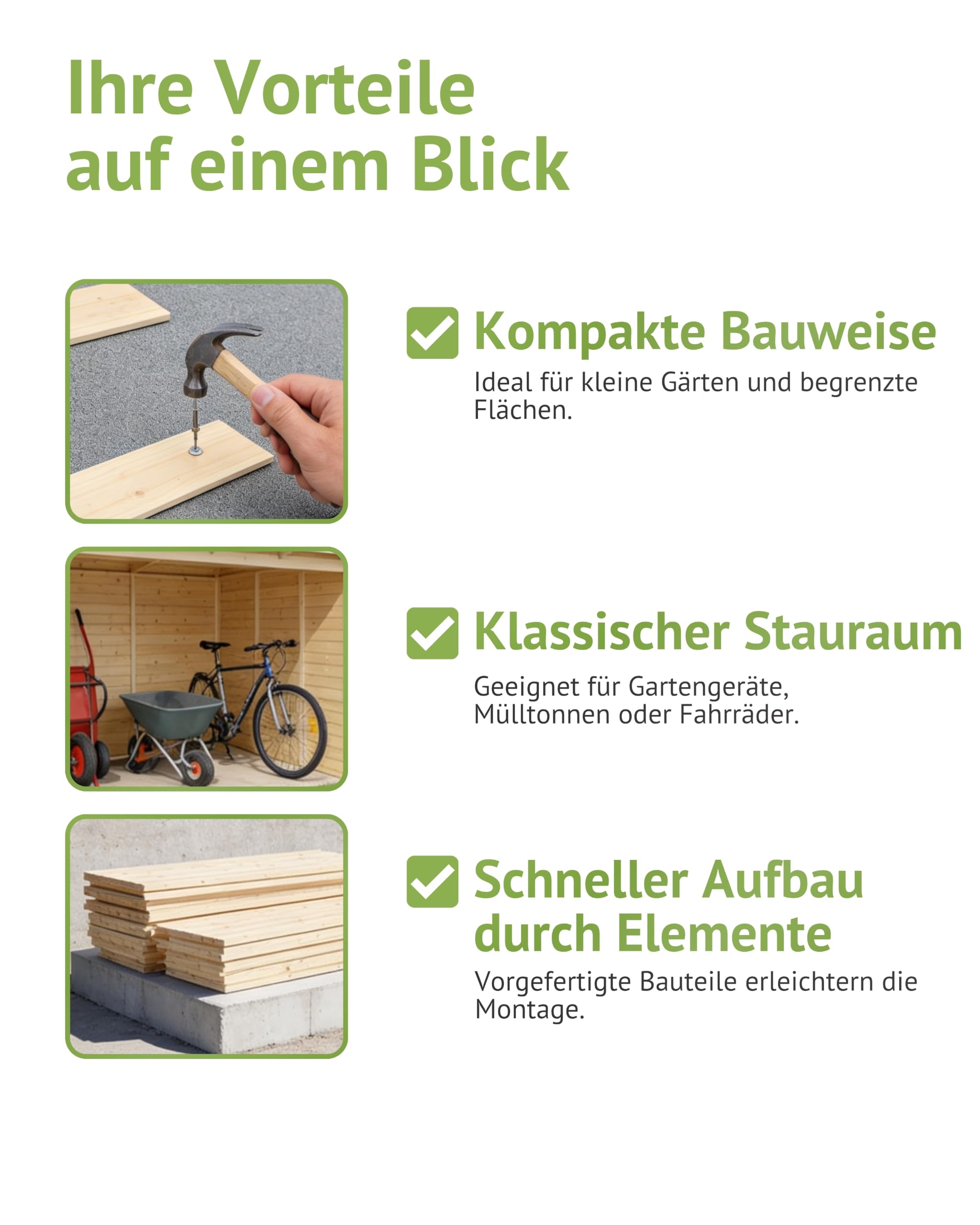 Steiner Shopping Gartenhaus Kufstein 300x200 cm aus Holz I Vorgefertigtes Elementhaus mit Satteldach & Dachpappe I Kompakter Geräteschuppen für Gartengeräte & Fahrräder I Robuste Gartenhütte