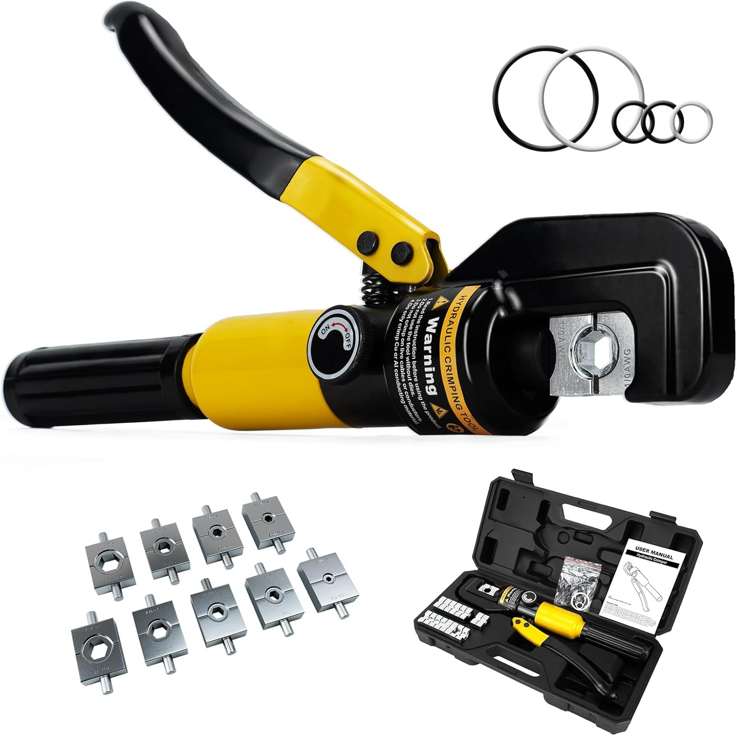 Hydraulic Crimping Tool 10 Tons 12 AWG to 00 (2/0), Battery Cable Crimper Tool with 9 Hexagonal Dies, Hydraulic Wire Crimping Kit for Wire Rope and Battery Terminal Lugs