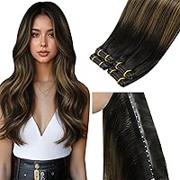 Vista 143 de LaaVoo Extensiones de cabello humano real para coser, extensiones de cabello humano de doble trama, color negro azabache, 18 pulgadas, 3.53 onzas