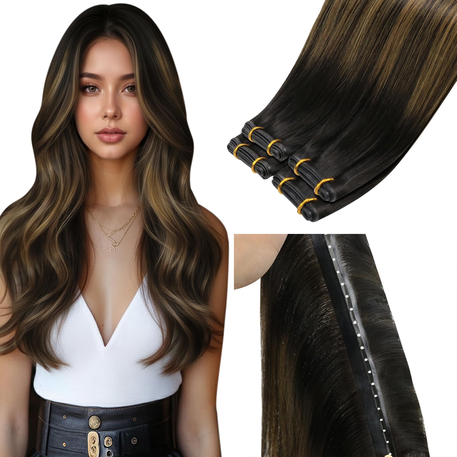 LaaVoo Tressen Echthaar Weft Extensions Echthaar