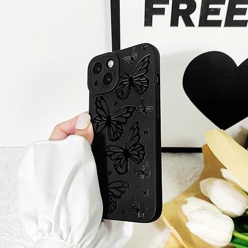 Miniatura 5 de Lovmooful Funda compatible con iPhone 14 Plus, diseño de mariposa grande, negro, para niñas y mujeres, TPU suave a prueba de golpes, protector