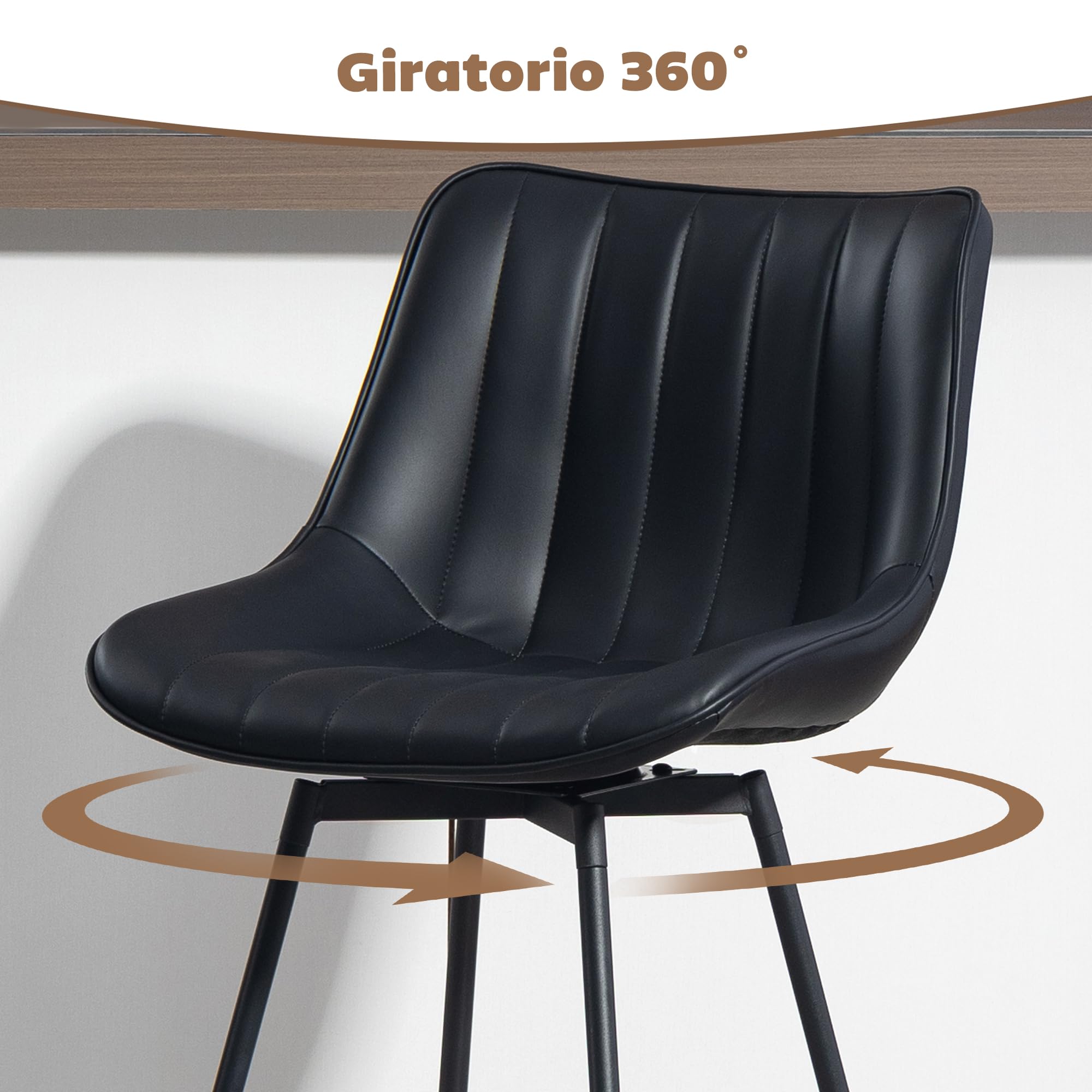 HOMCOM Juego de 2 Taburetes de Bar Giratorios con Reposapiés Negro | Taburetes Altos de Cocina con Respaldo Curvado, Tapizado en PU, Marco de Acero, Sillas Altas de Cocina para Comedor, Salón