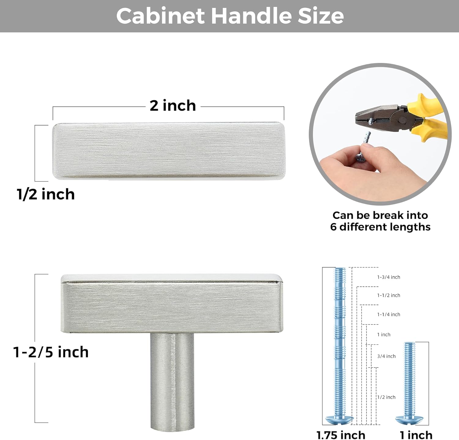 20 Pack Silver Cabinet Knobs - Sqaure Bar Cabinet Pulls Brushed Nickel Knobs for Kitchen Cabinet Drawer Stainless Steel Dresser Knobs for Cabinet Hardware 2in Length Single Hole