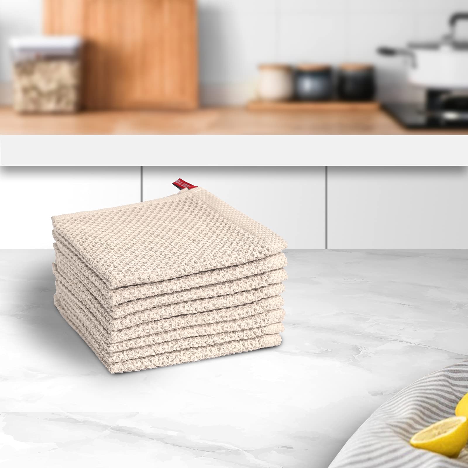 Paquet de 10 Torchons 100% Coton,30 x 30cm,Torchon,Super Absorbant,Doux,Respirant,Convient à la Cuisine, au Salon, à la Salle de Bain pour Essuyer, Sécher et Nettoyer-Beige