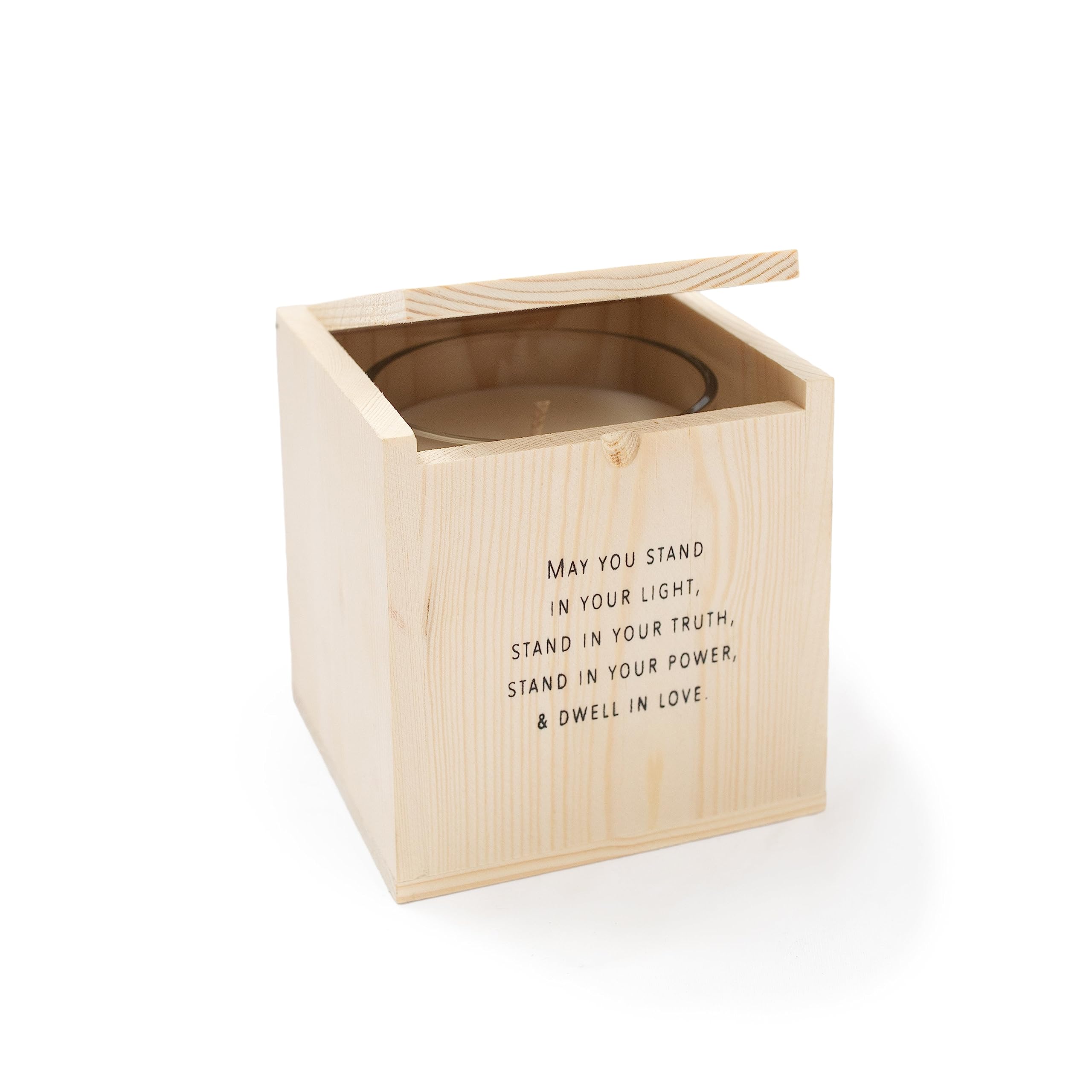 Sugarboo Blessing Candle with Engraved Wood Box (May You Stand in Your Light) Black Amber Scent - 7.75oz Soy Blend, Ideal for Aromatherapy, Stress Relief, and Home Decor