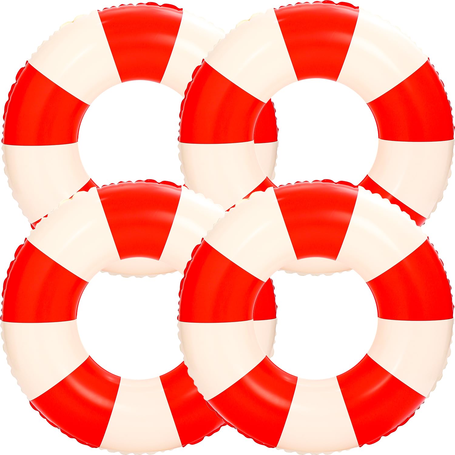 4Pcs Large Inflatable Pool Float for Adults 36 Inch Classic Striped Swim Rings Swimming Pool Tubes for Teens Summer Beach Themed Party (Red)