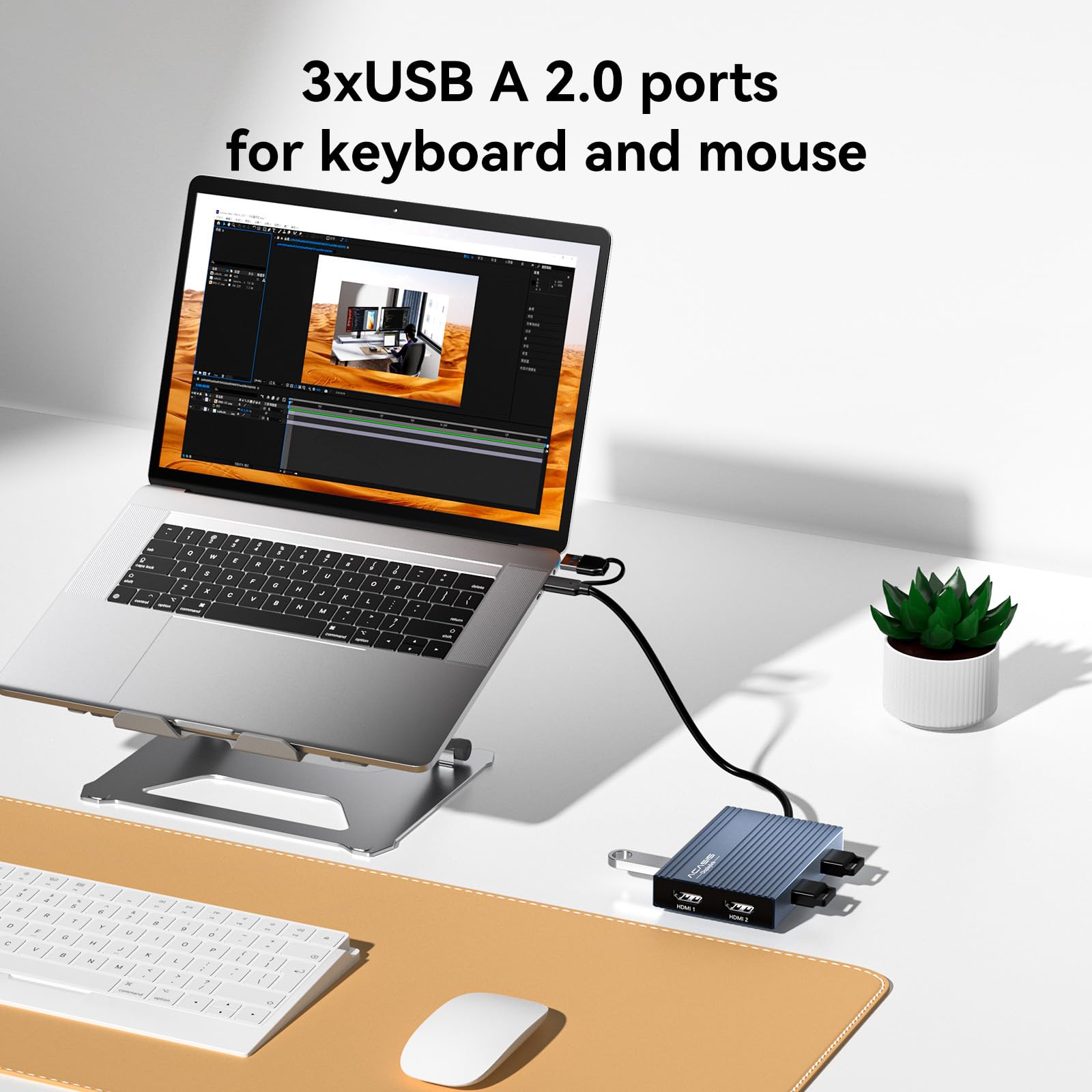 Acasis Adapter USB C na Dual HDMI DisplayLink, 4K 60 Hz, 2 HDMI, 100 W PD Charging, DisplayLink Docking Station for Mac M1/M2/M3/Windows, USB A/C na podwójny monitor
