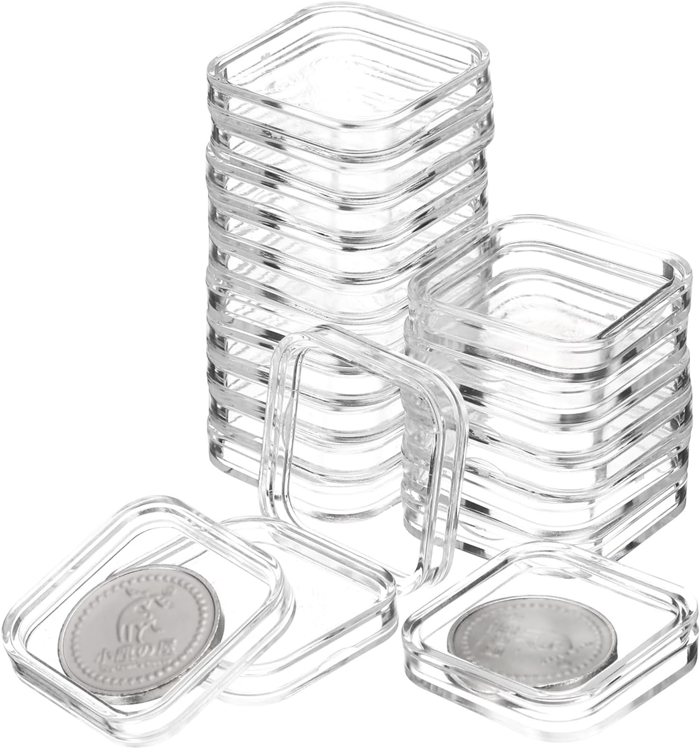 uxcell 20 Pcs 40mm Silver Dollar Coin Holders, Plastic Coin Capsule Covers Acrylic Clear Square Coin Collection Supplies Container for Silver Coin Protectors or NFC Tag