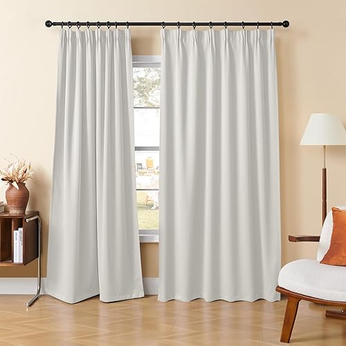 Miniatura 6 de Rutterllow Cortinas opacas beige de 105 pulgadas de largo para sala de estar, cortinas plisadas con ganchos para pista, cortinas térmicas para