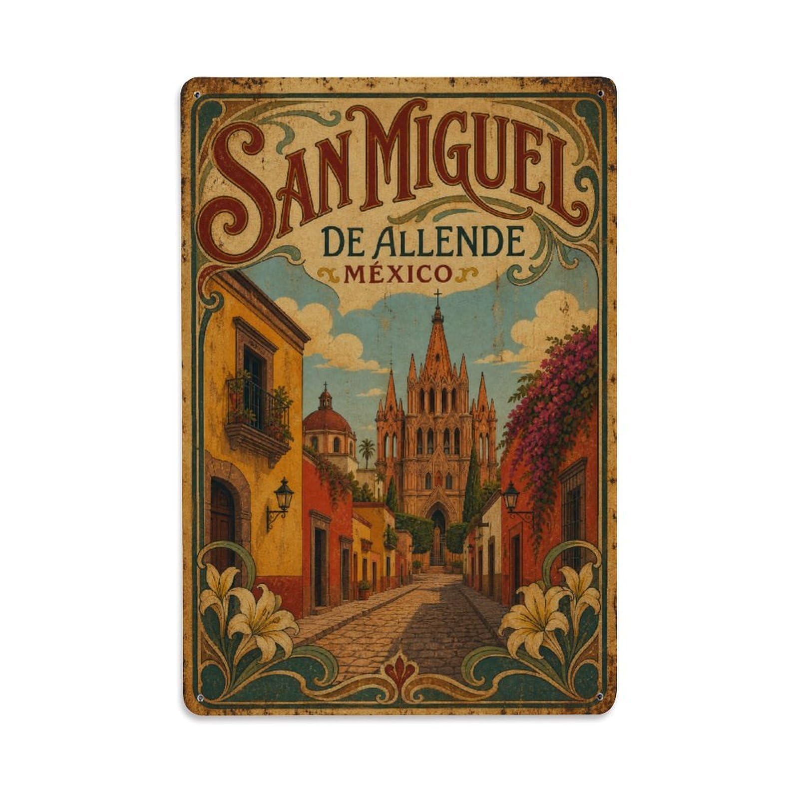 Metal Tin Sign Vintage Travel Mexico San Miguel Allende