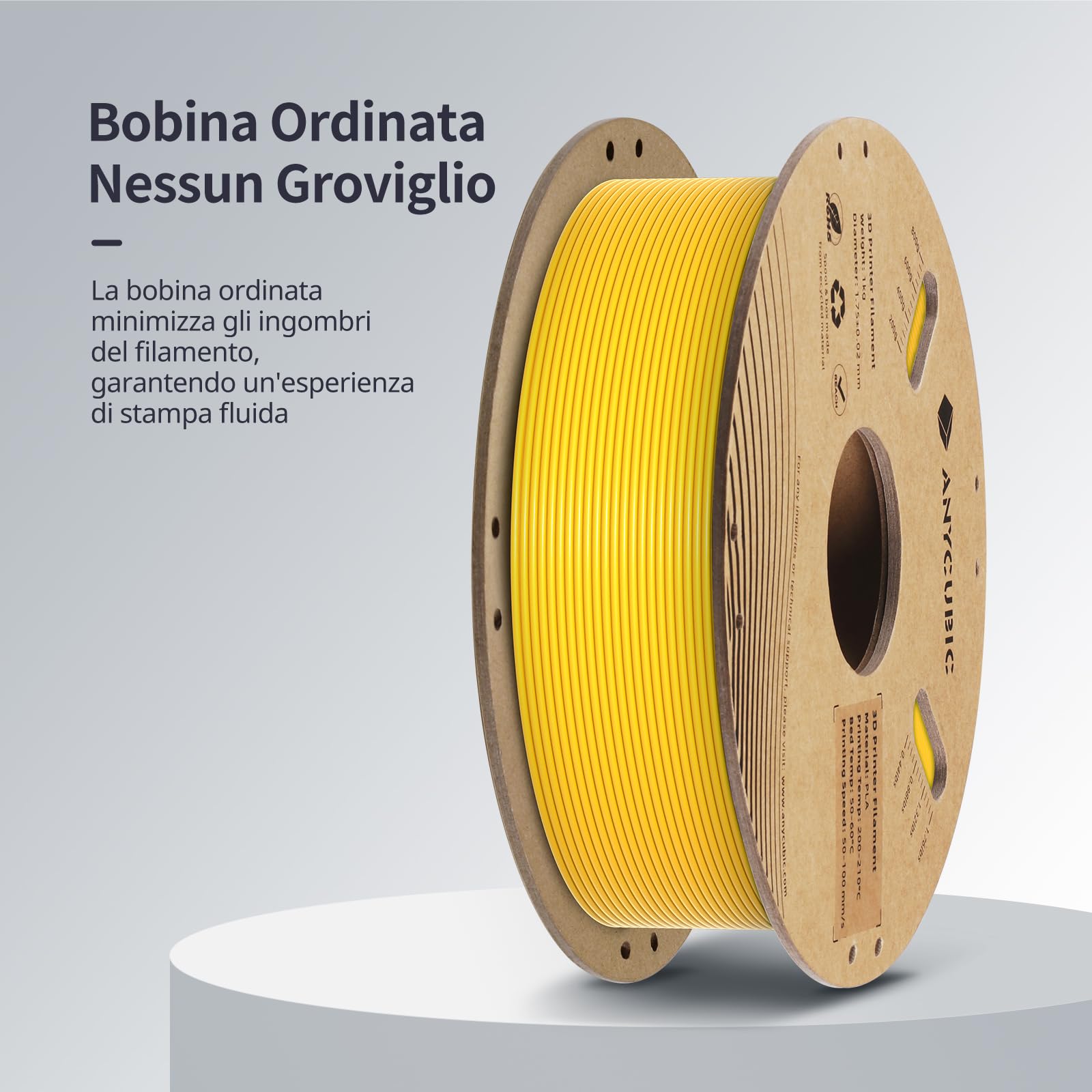 ANYCUBIC Filamento PLA 1,75, Filamento PLA per Stampante 3D Precisione 1,75 mm +/- 0,02 mm, RFID Filamento di Stampa Intelligente, Giallo Vibrante 1KG(2,2 lbs)