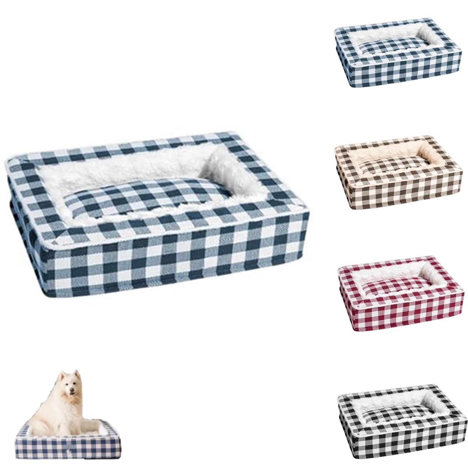 Dog Calming Bed, Festive Classic Dog Calming Bed, Classic Pet Bed, Square Dog Bed, Dog Sleeping Mat, Suitable for Cats and Dogs (Blue,L)